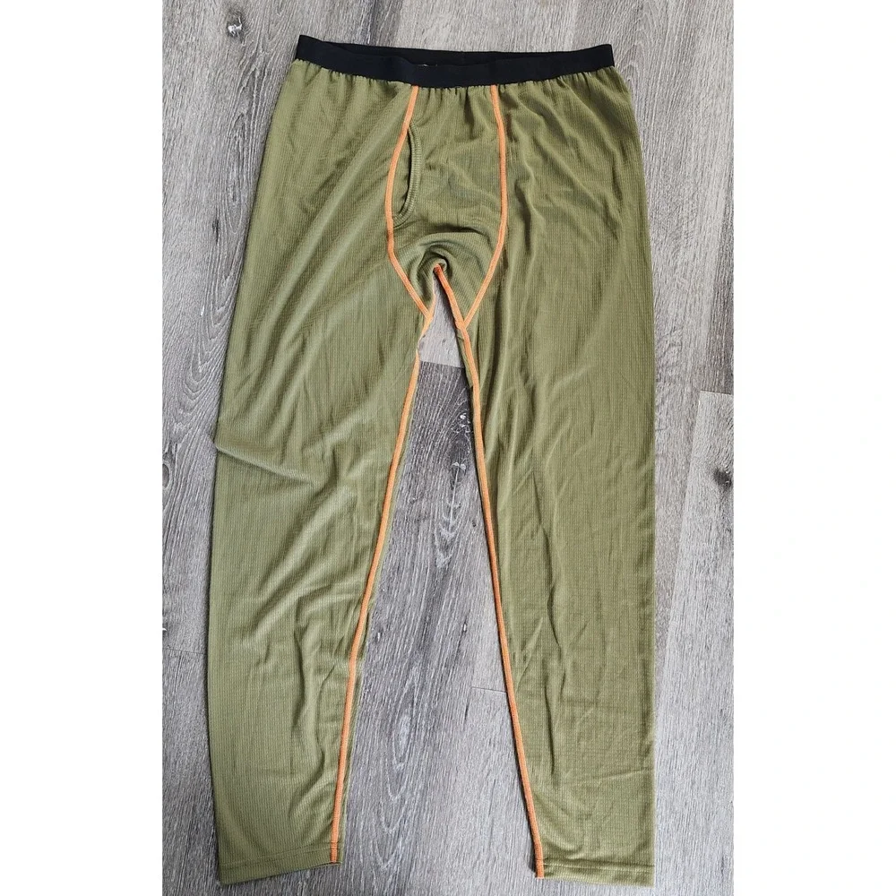 HeatLast Weatherproof Mens XL Thermal Base Layer Pants Olive Green Orange Stitch